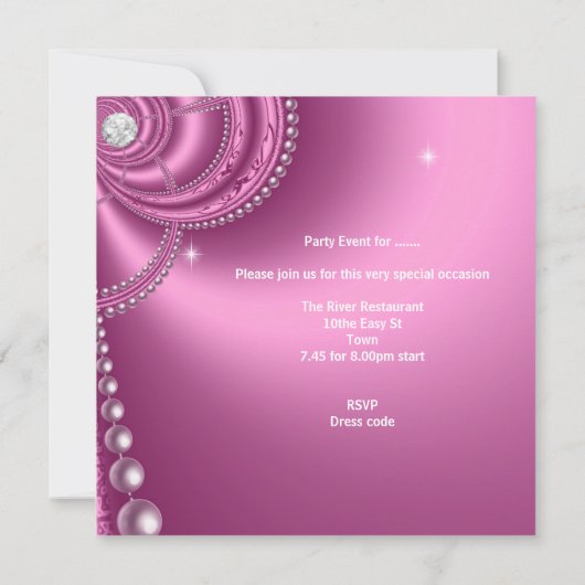 Sweet sixteen16誕生日ピンクダイヤモンドマスクシルバー 招待状 (裏面)