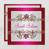 Sweet sixteen16誕生日白番金ゴールド伏浦 招待状 (正面/裏面)