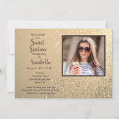 Sweet sixteen16金ゴールドグリッターフォト誕生日 招待状 (正面)