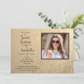 Sweet sixteen16金ゴールドグリッターフォト誕生日 招待状 (スタンド正面)