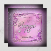 Sweet sixteen16 16番目のパーティーかわいらしピンクパーティー 招待状 (正面/裏面)