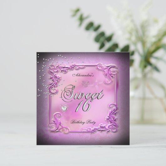 Sweet sixteen16 16番目のパーティーかわいらしピンクパーティー 招待状 (スタンド正面)