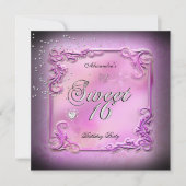 Sweet sixteen16 16番目のパーティーかわいらしピンクパーティー 招待状 (正面)