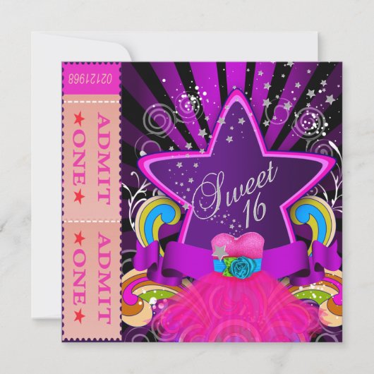 SWEET SIXTEEN16thバースデーパーティーおもしろいチケット 招待状 (正面)