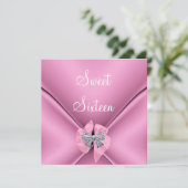 Sweet sixteen16thバースデーパーティーかわいらしピンクボウ 招待状 (スタンド正面)