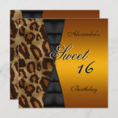 Sweet sixteen16thワイルドブラックイエロー金ゴールド 招待状 (正面/裏面)