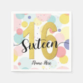 Sweet sixteen16th誕生日パステルレインボー金ゴールド スタンダードカクテルナプキン (正面)