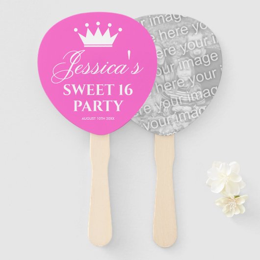 Sweet sixteen16th誕生日パーティーのカスタム写真 ハンドファン (正面&裏面)