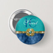 "sweet sixteen"のティール(緑がかった色)の青16の誕生日 缶バッジ (正面&裏面)