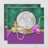 「sweet sixteen」の紫きらきら光るの緑の16歳の誕生日 招待状 (正面/裏面)