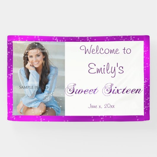 Sweet sixteen、カスタム写真、紫、きらめき 横断幕 (横)