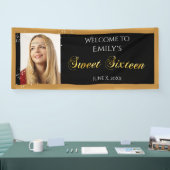 Sweet sixteen、カスタム写真、金ゴールドスパークル 横断幕 (トレードショー)