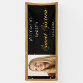 Sweet sixteen、カスタム写真、金ゴールドスパークル 横断幕 (縦)