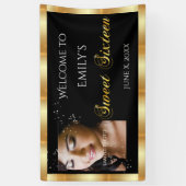 Sweet sixteen、カスタム写真、金ゴールドスパークル 横断幕 (縦)