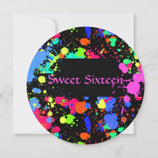 Sweet Sixteen カラフル ネオン ペイント 招待状 (正面)