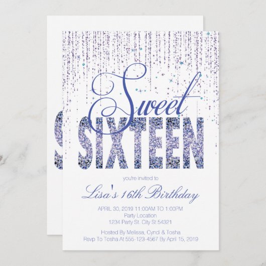 Sweet sixteen、グラムグリッター招待状 招待状 (正面/裏面)