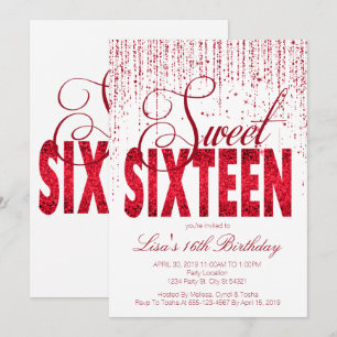 Sweet sixteen、グラムレッドグリッター招待状 招待状