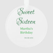 Sweet Sixteen グリーン 名前入り 日付入り カリグラフィー ボヘミアン オーナメント (裏面)