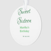 Sweet Sixteen グリーン 名前入り 日付入り カリグラフィー ボヘミアン オーナメント (正面)