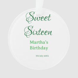 Sweet Sixteen グリーン 名前入り 日付入り カリグラフィー ボヘミアン オーナメント