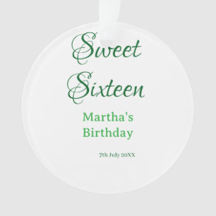Sweet Sixteen グリーン 名前入り 日付入り カリグラフィー ボヘミアン オーナメント