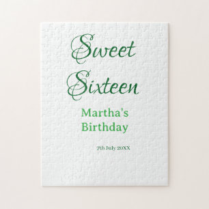 Sweet Sixteen グリーン 名前入り 日付入り カリグラフィー ボヘミアン ジグソーパズル
