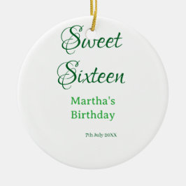 Sweet Sixteen グリーン 名前入り 日付入り カリグラフィー ボヘミアン セラミックオーナメント