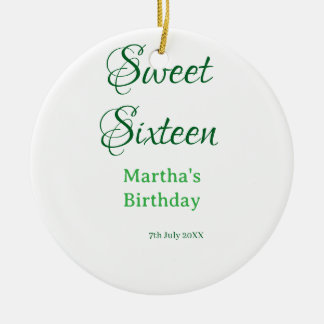 Sweet Sixteen グリーン 名前入り 日付入り カリグラフィー ボヘミアン セラミックオーナメント