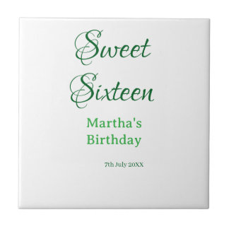 Sweet Sixteen グリーン 名前入り 日付入り カリグラフィー ボヘミアン タイル