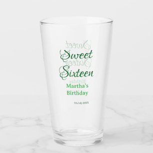 Sweet Sixteen グリーン 名前入り 日付入り カリグラフィー ボヘミアン タンブラーグラス