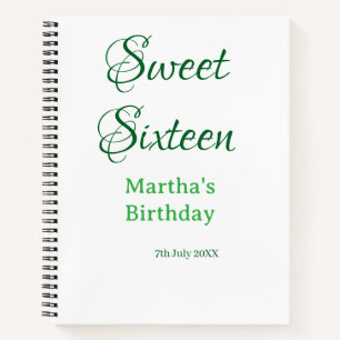 Sweet Sixteen グリーン 名前入り 日付入り カリグラフィー ボヘミアン ノートブック