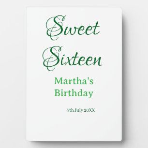 Sweet Sixteen グリーン 名前入り 日付入り カリグラフィー ボヘミアン フォトプラーク