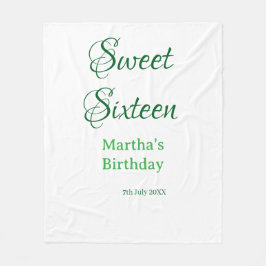 Sweet Sixteen グリーン 名前入り 日付入り カリグラフィー ボヘミアン フリースブランケット