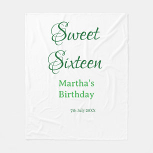 Sweet Sixteen グリーン 名前入り 日付入り カリグラフィー ボヘミアン フリースブランケット