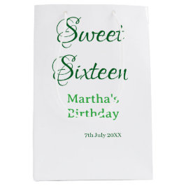 Sweet Sixteen グリーン 名前入り 日付入り カリグラフィー ボヘミアン ミディアムペーパーバッグ