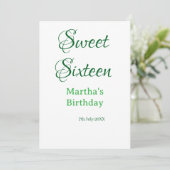 Sweet Sixteen グリーン 名前入り 日付入り カリグラフィー ボヘミアン 招待状 (スタンド正面)