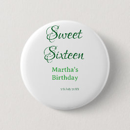 Sweet Sixteen グリーン 名前入り 日付入り カリグラフィー ボヘミアン 缶バッジ