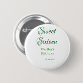 Sweet Sixteen グリーン 名前入り 日付入り カリグラフィー ボヘミアン 缶バッジ (正面&裏面)