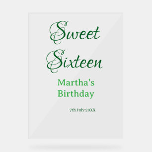 Sweet Sixteen グリーン 名前入り 日付入り カリグラフィー ボホー スイートシックステ アクリルサイン