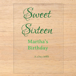 Sweet Sixteen グリーン 名前入り 日付入り カリグラフィー ボホー スイートシックステ アクリル招待状