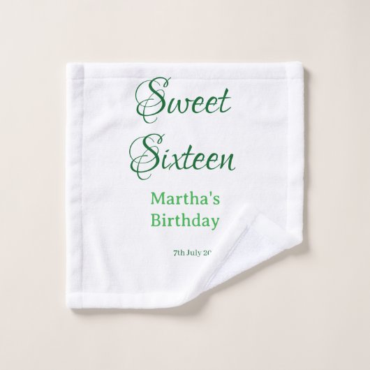 Sweet Sixteen グリーン 名前入り 日付入り カリグラフィー ボホー スイート16 ウォッシュタオル (ウォッシュタオル)
