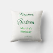 Sweet Sixteen グリーン 名前入り 日付入り カリグラフィー ボホー スタイル クッション (裏面)