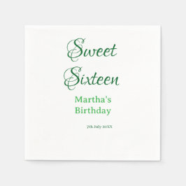Sweet Sixteen グリーン 名前入り 日付入り カリグラフィー ボホー スタイル スタンダードカクテルナプキン