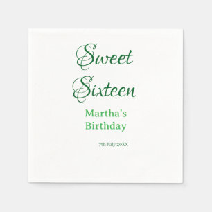Sweet Sixteen グリーン 名前入り 日付入り カリグラフィー ボホー スタイル スタンダードカクテルナプキン