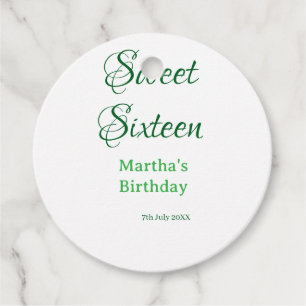 Sweet Sixteen グリーン 名前入り 日付入り カリグラフィー ボホー スタイル フェイバータグ
