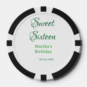 Sweet Sixteen グリーン 名前入り 日付入り カリグラフィー ボホー スタイル ポーカーチップ