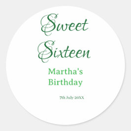Sweet Sixteen グリーン 名前入り 日付入り カリグラフィー ボホー スタイル ラウンドシール