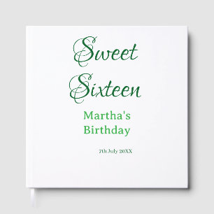 Sweet Sixteen グリーン 名前入り 日付入り カリグラフィー ボホー レトロ ゲストブック