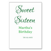 Sweet Sixteen グリーン 名前入り 日付入り カリグラフィー ボホー レトロ テーブルナンバー (裏面)