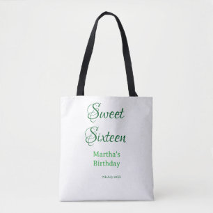 Sweet Sixteen グリーン 名前入り 日付入り カリグラフィー ボホー レトロ トートバッグ